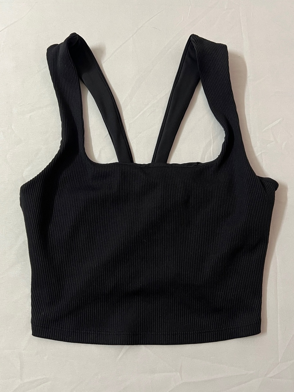 Alo Yoga Alosoft Ribbed Scoop Square Neck Ribbed Cropped Tank Crop Top Black